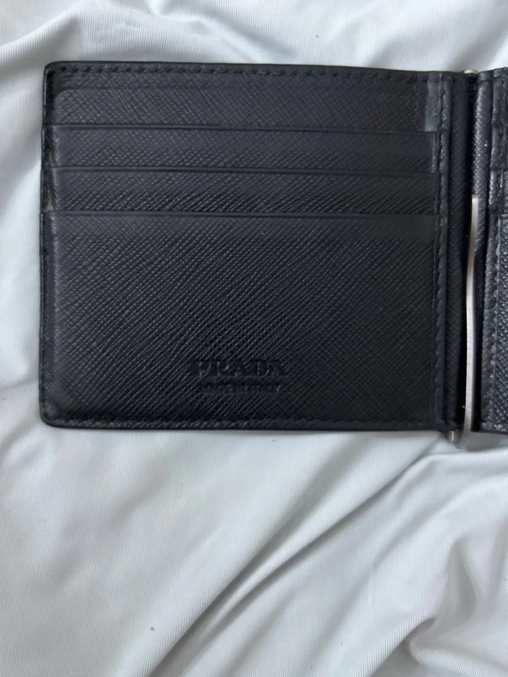 Authentic Prada Black Saffiano Leather Money Clip Card Holder